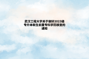 武汉工程大学关于做好2023级专升本新生前置专科学历核查的通知