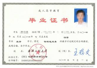 武汉工程大学成人高考毕业证书样本1